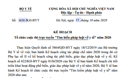 CUỘC THI TRỰC TUYẾN, TÌM HIỂU PHÁP LUẬT VỀ Y TẾ NĂM 2020